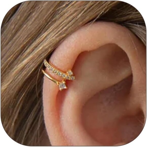 Pair Gold Non Piercing Rhinestone Star Clip on Earring Cartilage Jewelryt Gift - Picture 1 of 7
